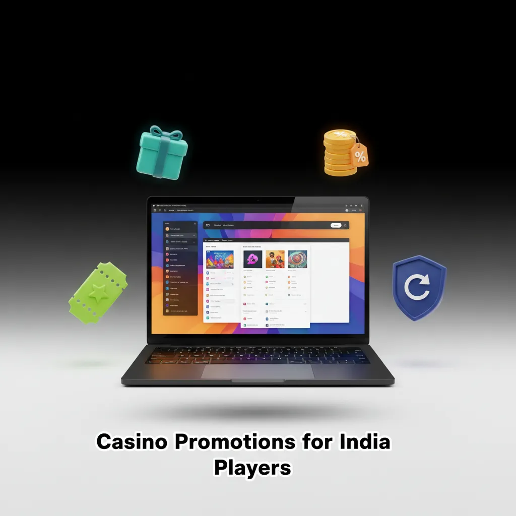 Infographic of casino promos for India players: daily reload, weekly cashback, free spins, tournaments, high roller, lottery