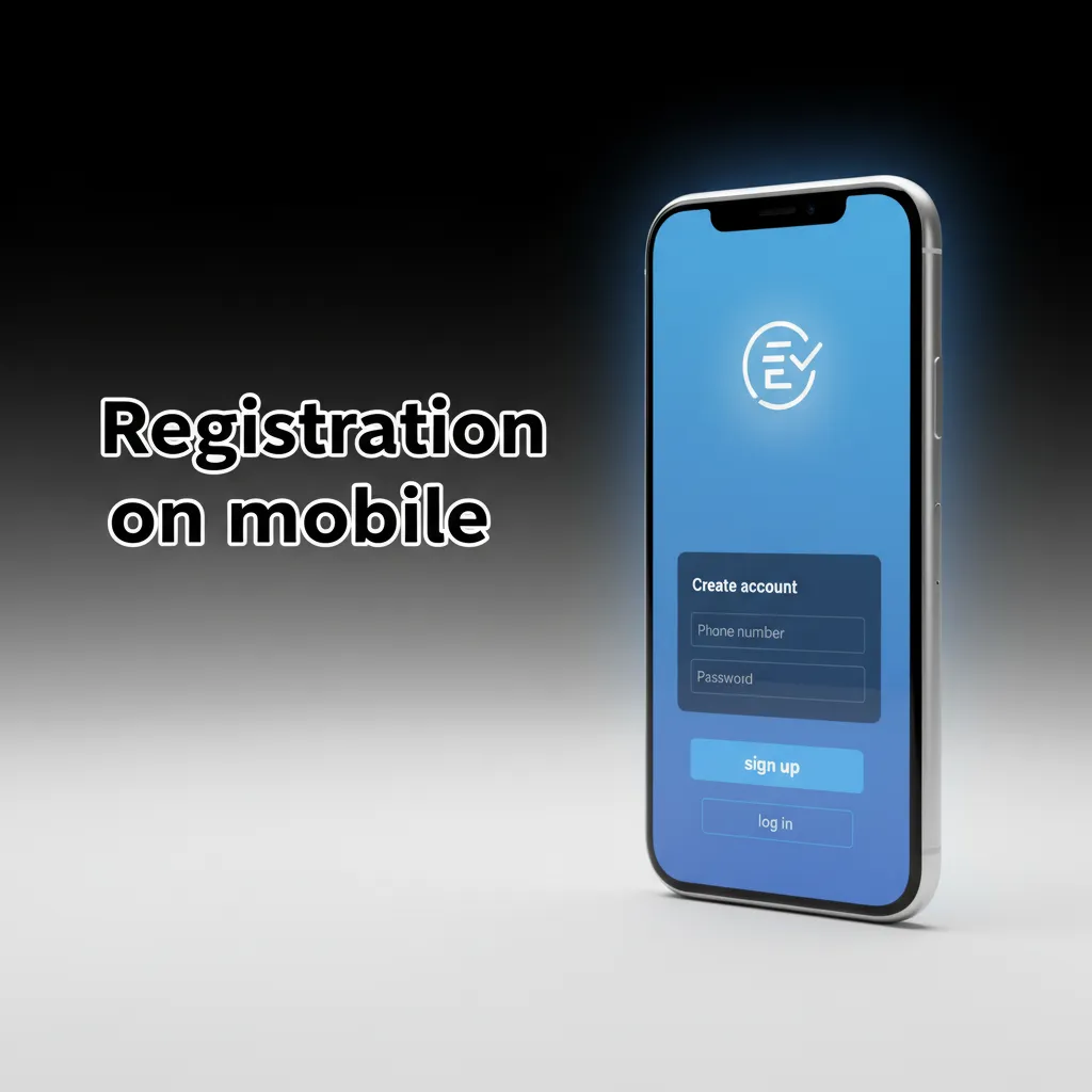 Mobile app sign-up screen with steps: enter email/phone, choose currency, confirm 18+, verify via OTP, set limits.