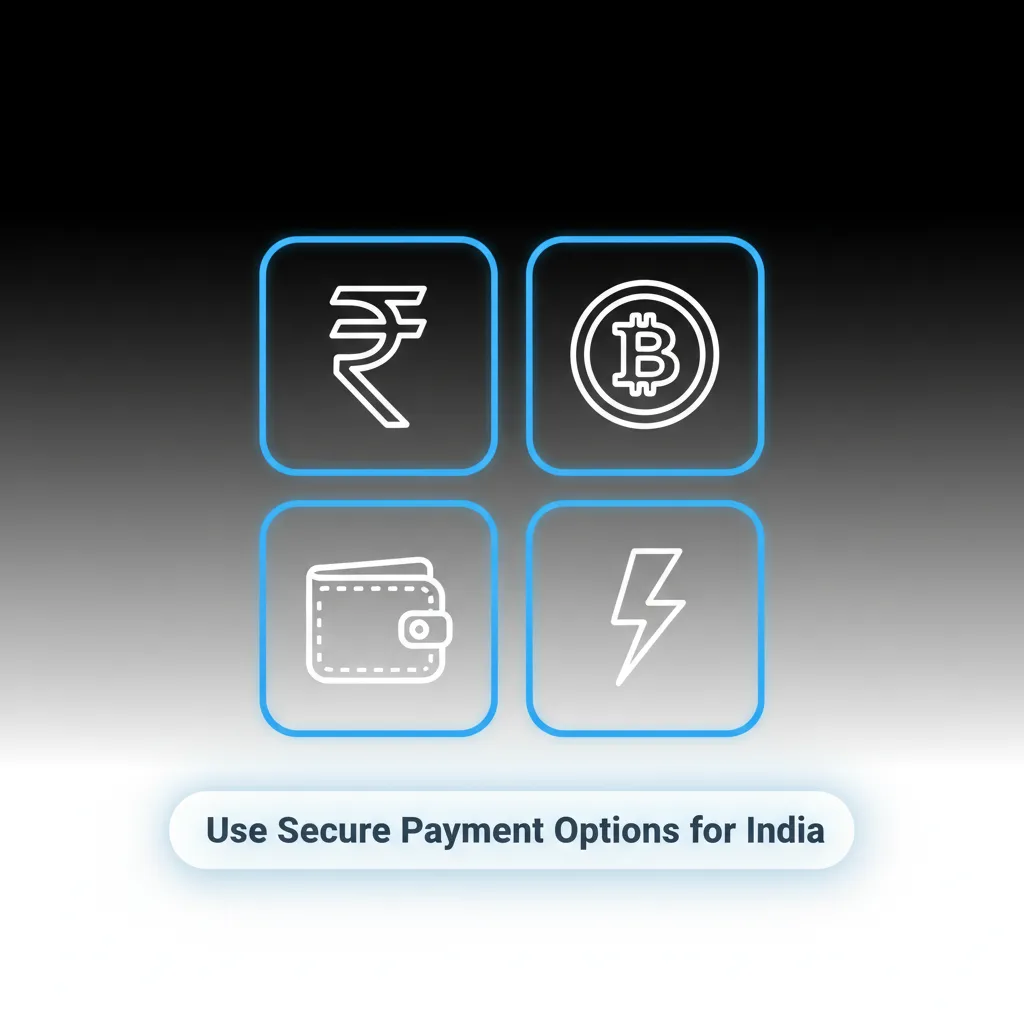 Secure payment options in India: UPI, Paytm, GPay, PhonePe, NetBanking, Visa, Mastercard, AstroPay, Bitcoin, USDT.
